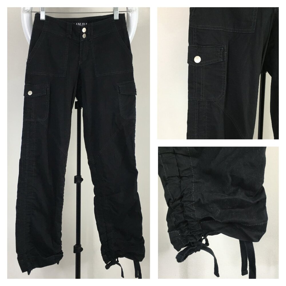 I AM GIA Black Ruching Adj Drawstring Hem Cargo Pockets Pant Jeans